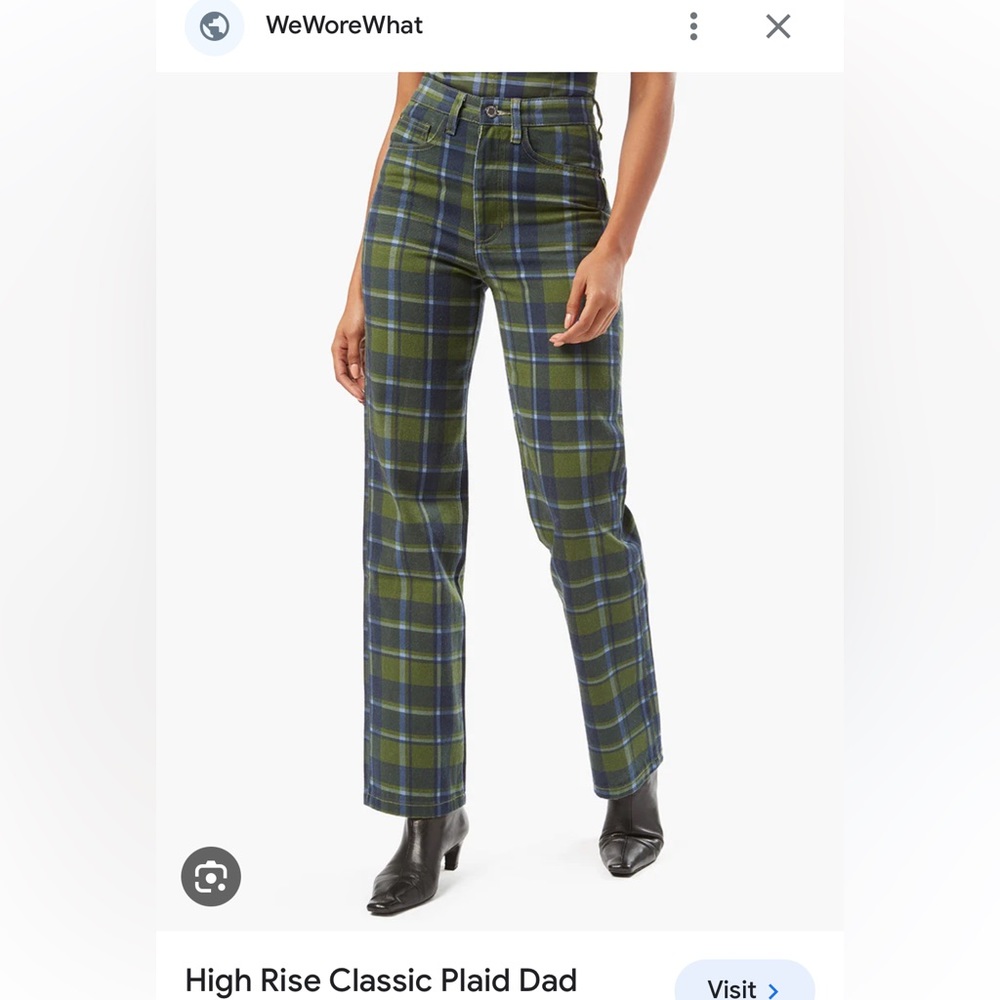WeWoreWhat - plaid high rise classic dad jeans